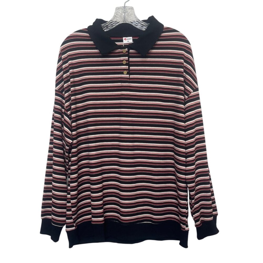 Wiholl Striped Collared Polo Shirt Womens XL Red Black New